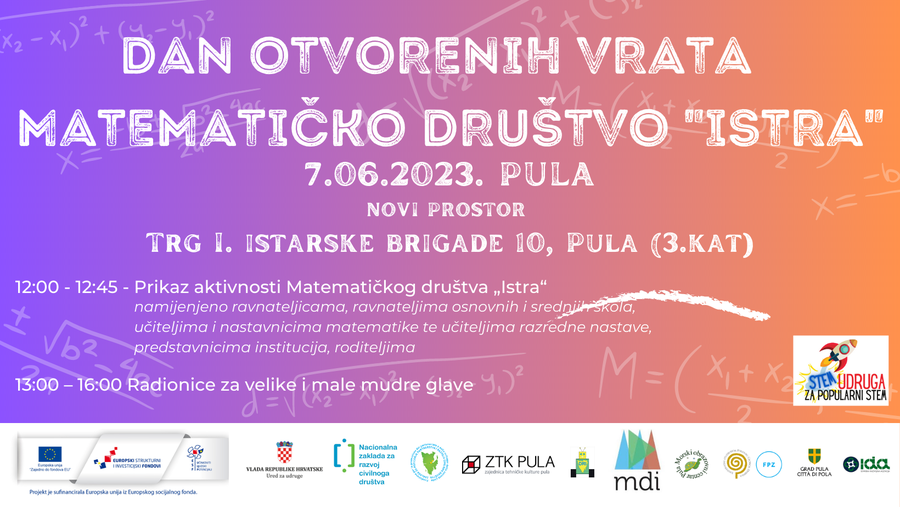 Dan otvorenih vrata  - istražite aktivnosti Matematičkog društva Istra!