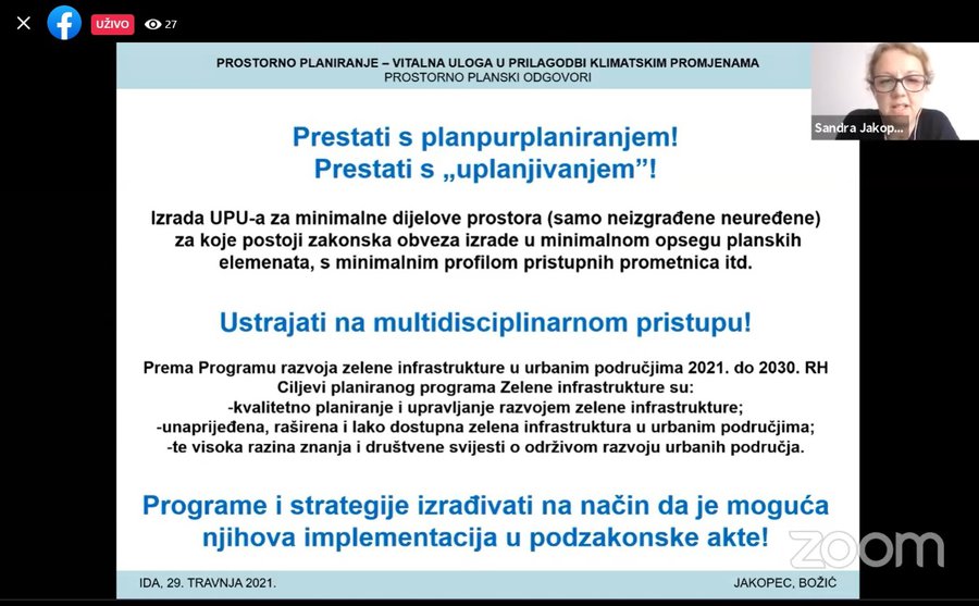 Održana on line radionica na temu 'Prostorno planiranje - vitalna uloga u prilagodbi klimatskim promjenama te utjecaj na buduće malo i srednje poduzetništvo'