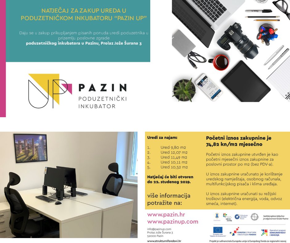 Natječaj za davanje u zakup ureda poduzetničkog inkubatora Pazin_UP